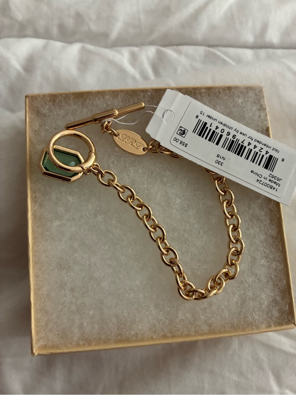 Ralph Lauren Lauren Gold Chain Bracelet with Emerald Green Crystal Charm - Picture 6 of 8